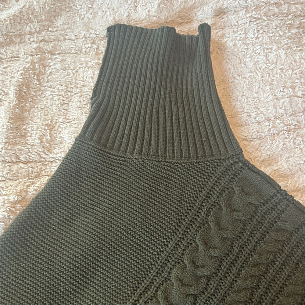 Women's Olive Green Turtleneck Poncho Sweater - Picture 7 of 11